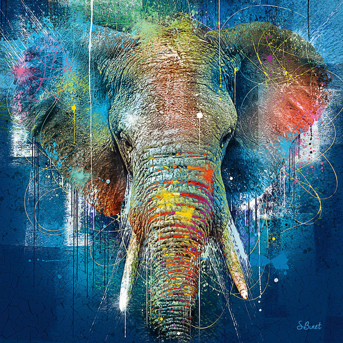 KUNSTDRUCK 14/14 cm  - Blau/Multicolor, Basics, Papier (14/14cm) - Monee