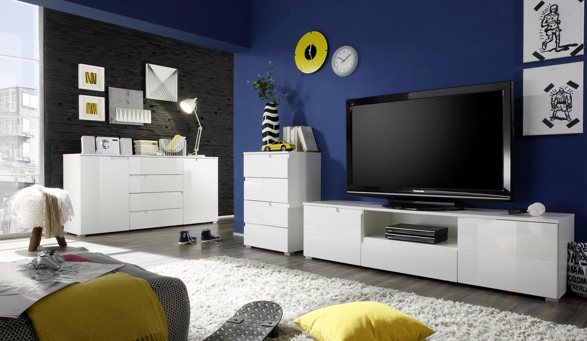 LOWBOARD 165/42/40 cm  - Weiss Hochglanz/Weiss, Design, Holzwerkstoff/Kunststoff (165/42/40cm) - Carryhome