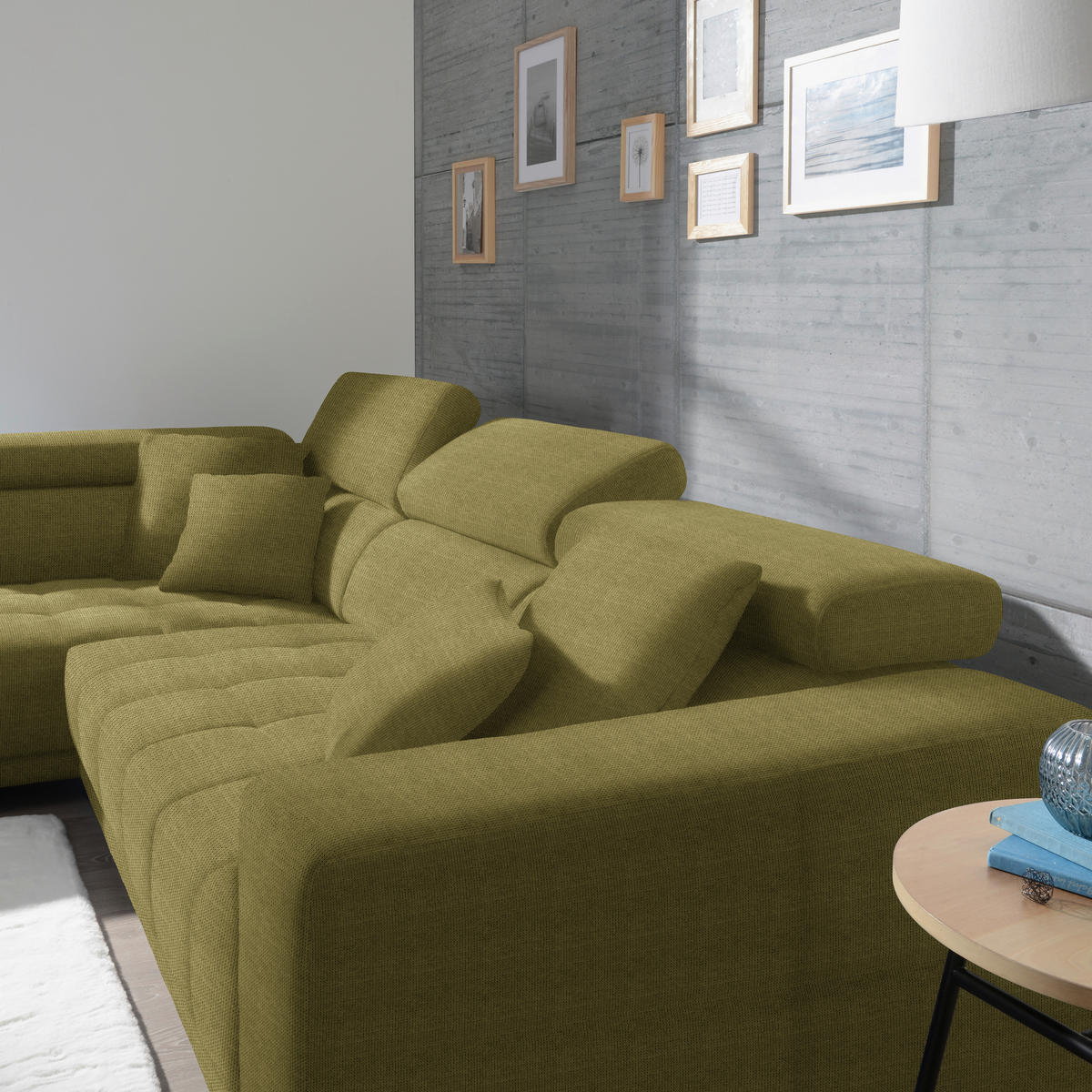 ECKSOFA in Mikrofaser Grün  - Chromfarben/Grün, Design, Textil/Metall (207/301cm) - Xora