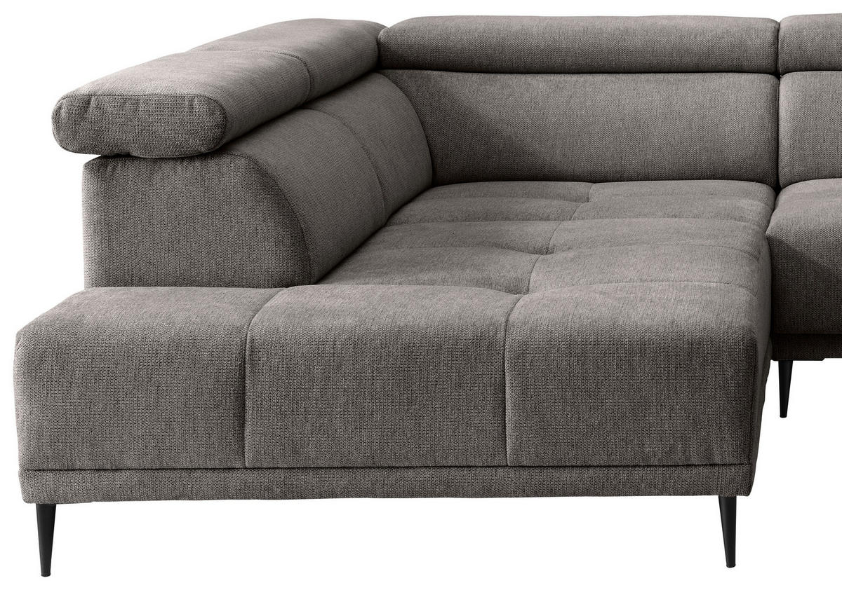 ECKSOFA INTERA in Chenille Graubraun  225/305 cm  - Graubraun/Schwarz, KONVENTIONELL, Textil/Metall (225/305cm) - Livetastic