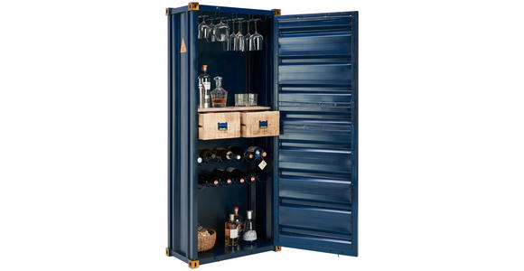 BARSCHRANK Mangoholz Hartholz Blau, Goldfarben - Blau/Goldfarben, Trend, Holz/Holzwerkstoff (73/176/41cm) - Ambia Home