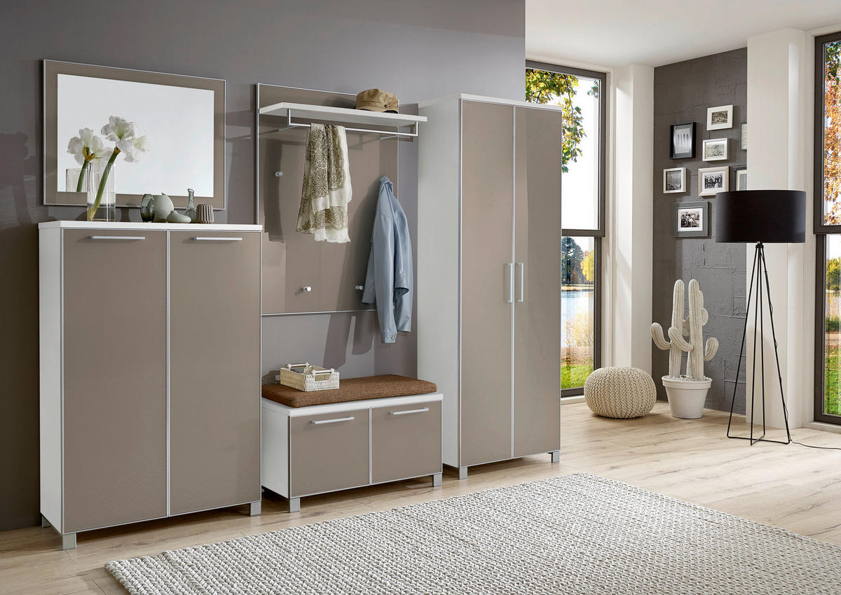 GARDEROBE 6-teilig  in 260/193/40 cm  - Taupe/Hellbraun, Design, Glas/Holzwerkstoff (260/193/40cm)
