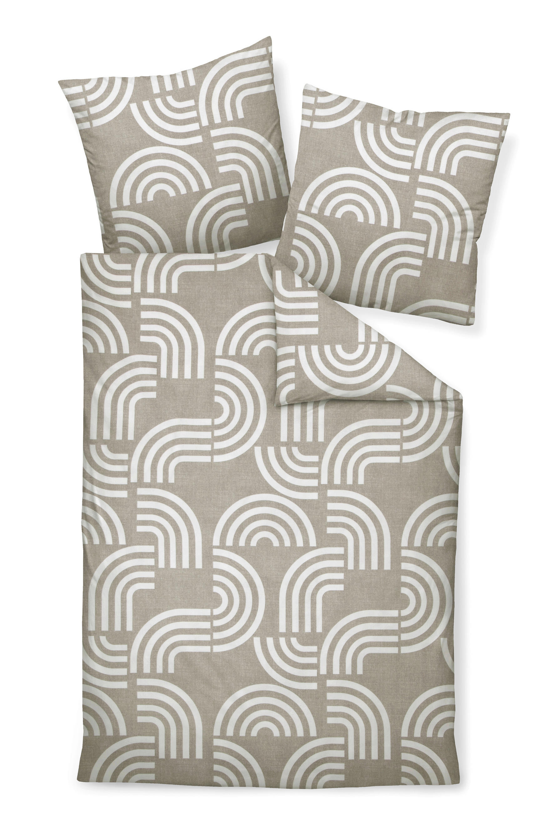 POSTELJNINA DAVOS 135/200 cm bombažni flanel naravne barve, bela, bež  - bela/naravne barve, Konvencionalno, tekstil (135/200cm) - Janine