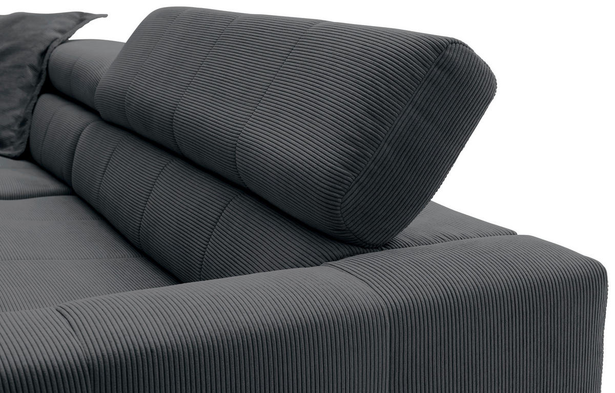 ECKSOFA in Feincord Anthrazit  - Anthrazit/Schwarz, Konventionell, Textil/Metall (219/311cm) - Hom`in