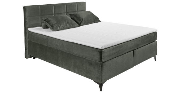 BOXSPRINGBETT 180/200 cm,  in Dunkelgrün  - Dunkelgrün/Schwarz, Design, Holzwerkstoff/Kunststoff (180/200cm) - Xora
