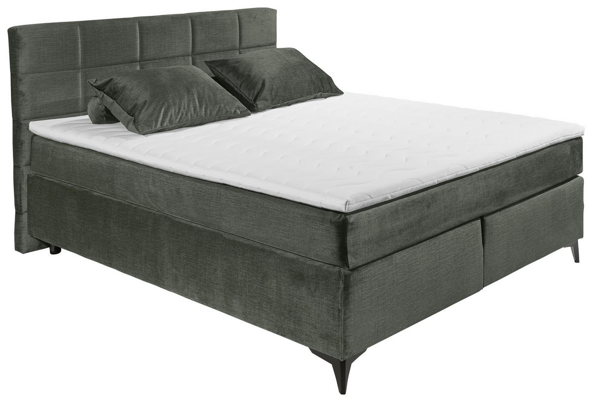 BOXSPRINGBETT 180/200 cm  in Dunkelgrün  - Dunkelgrün/Schwarz, Design, Holzwerkstoff/Kunststoff (180/200cm) - Xora