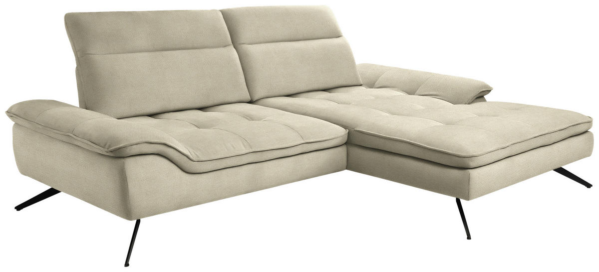 ECKSOFA  in Webstoff Creme  288/179-202 cm  - Creme/Schwarz, Design, Textil/Metall (288/179-202cm) - Stylife