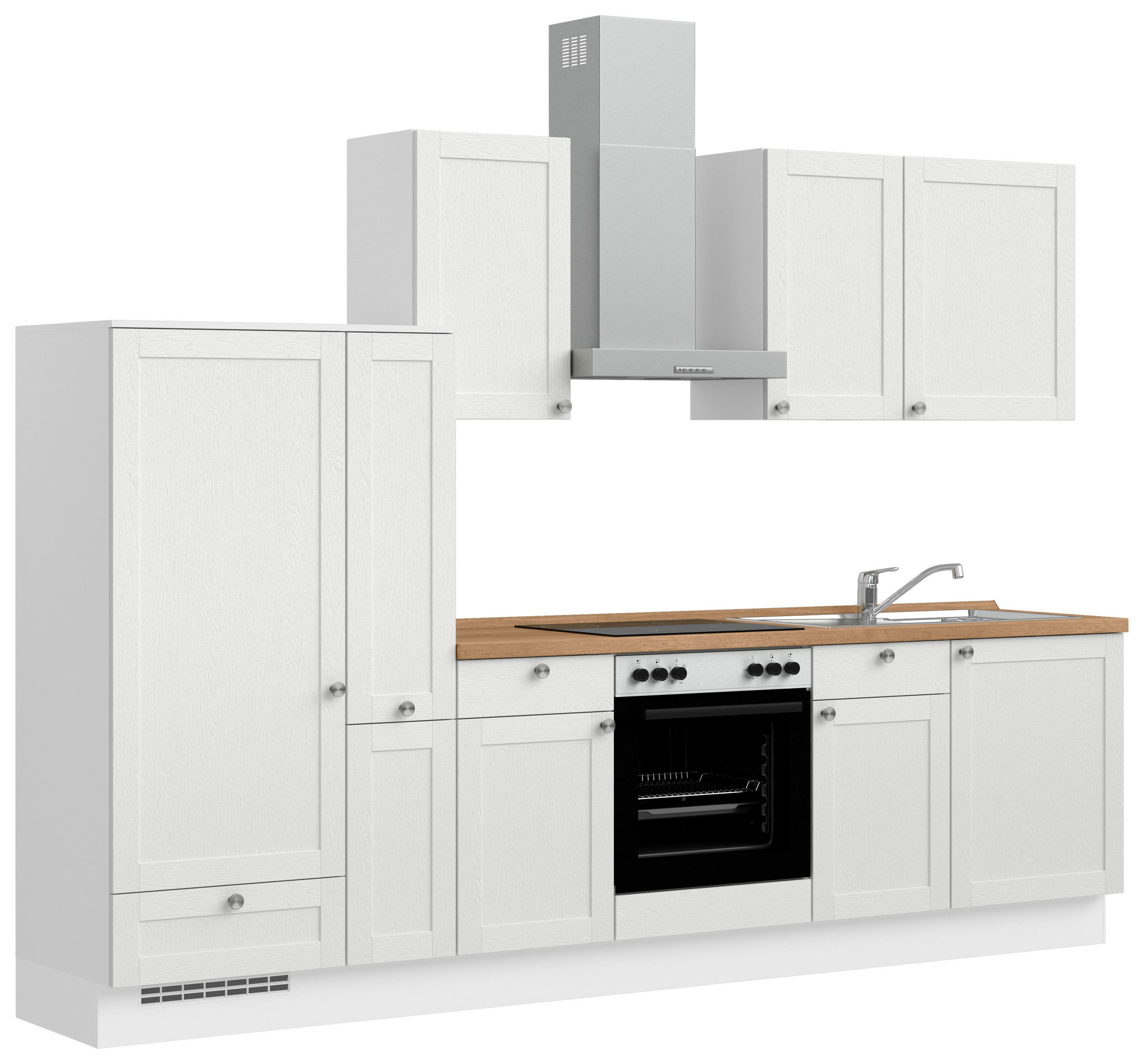 KÜCHENBLOCK Frame 300 cm  in Weiß, Eichefarben  - Edelstahlfarben/Eichefarben, MODERN, Holzwerkstoff/Metall (300cm) - Nobilia