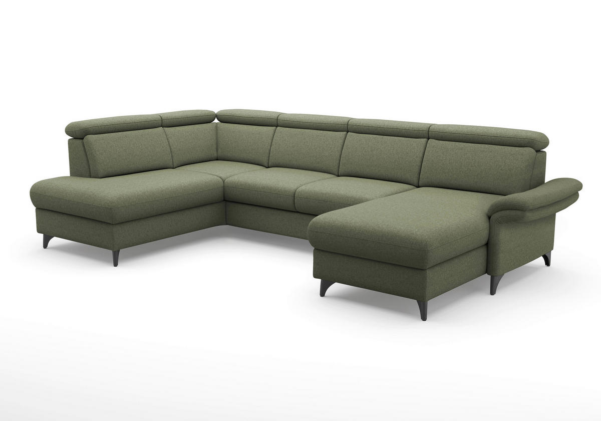 WOHNLANDSCHAFT GLENDALE E in Flachgewebe Olivgrün  - Schwarz/Olivgrün, KONVENTIONELL, Textil/Metall (193/321/166cm) - Sit & More