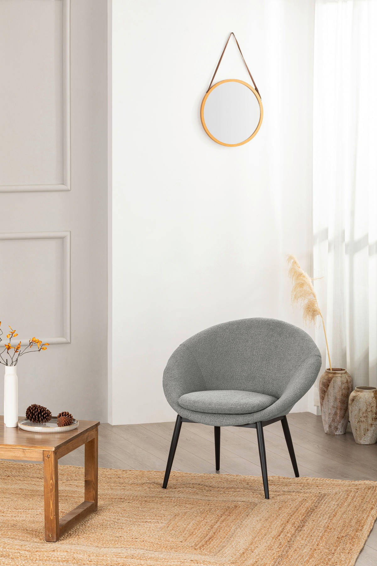 SESSEL in Bouclé Grau  - Schwarz/Grau, Design, Textil/Metall (77/77/64cm) - P & B