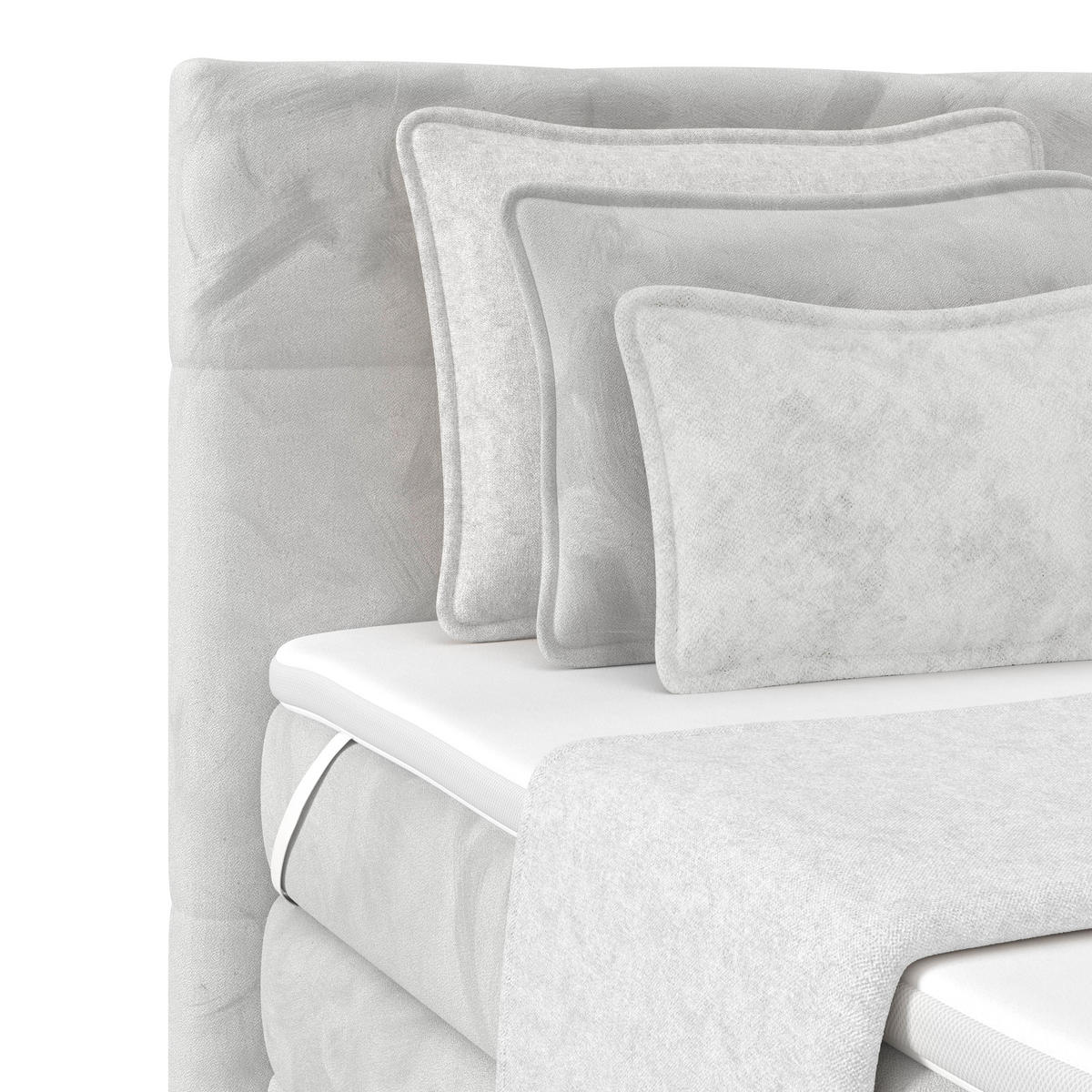 BOXSPRINGBETT 180/200 cm,  in Hellgrau, gepolstertes Kopfteil, Bettkasten, Topper, Matratzen, H4 + H4 = sehr fest  - Hellgrau, KONVENTIONELL, Holz/Holzwerkstoff (180/200cm) - Luca Bessoni