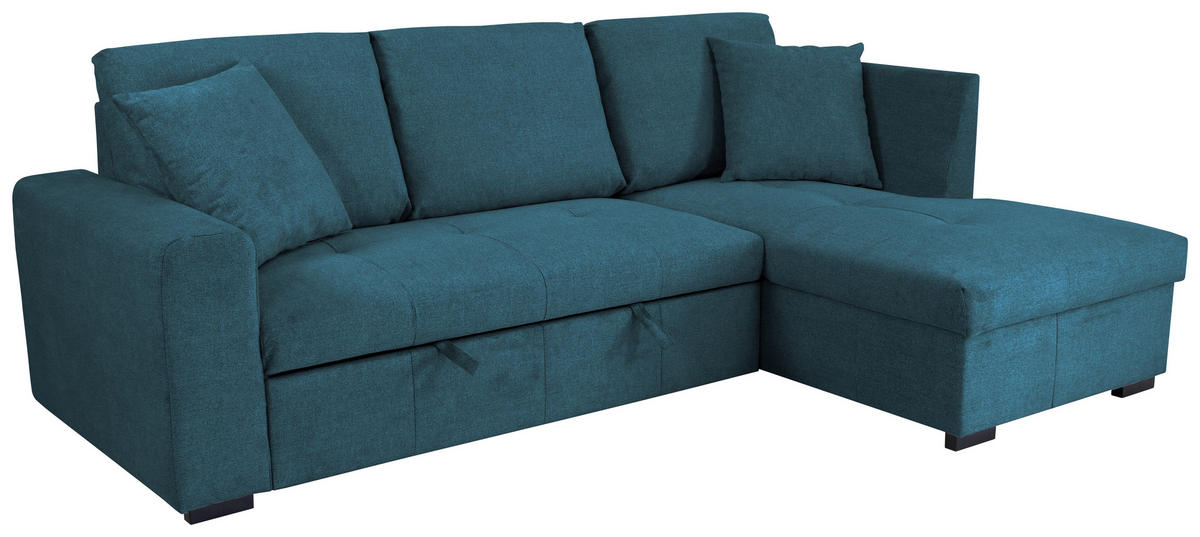 ECKSOFA LUKAS Blau Struktur Zierkissen, Bettkasten  - Blau, Trend, Textil (239/158cm) - P & B