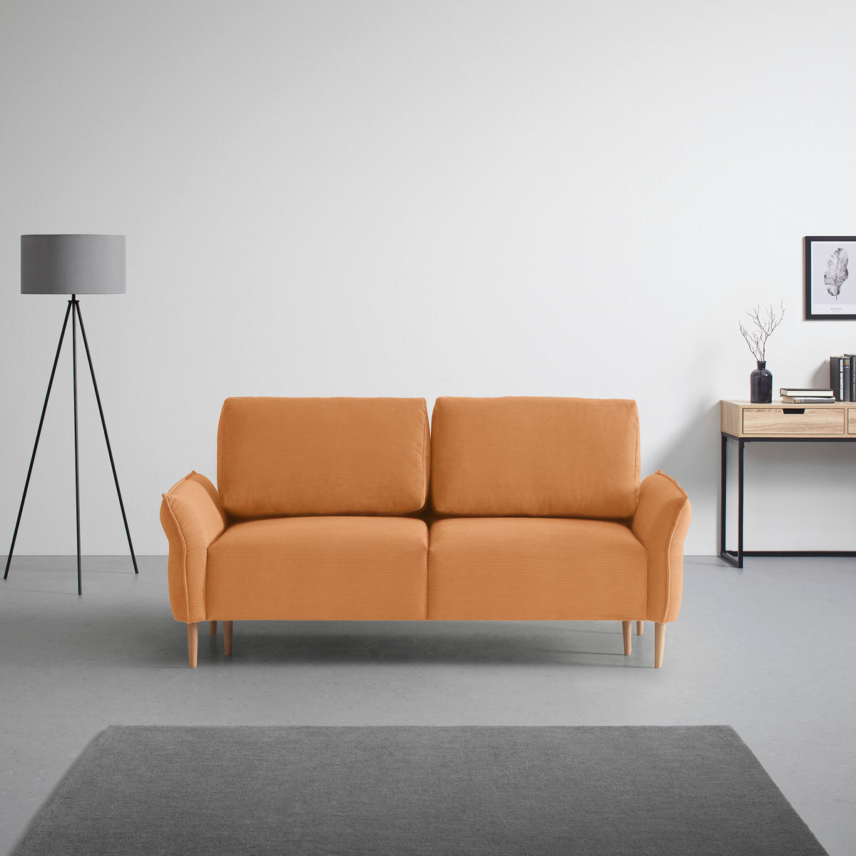 3-SITZER-SOFA Cord Orange  - Naturfarben/Orange, Modern, Holz/Textil (183/85/92cm) - MID.YOU