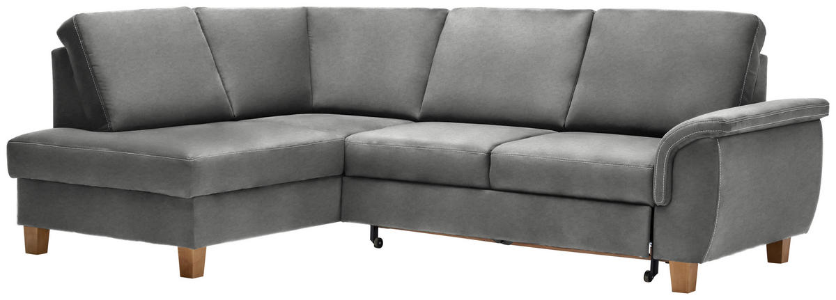 ECKSOFA in Flachgewebe Grau  - Eichefarben/Grau, Design, Holz/Textil (185/253cm) - Cantus