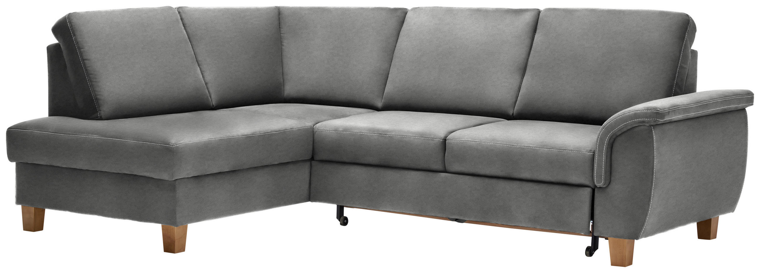 Thumbnail - Cantus Ecksofa, Grau, Textil, Eiche, Uni, 4-Sitzer, Ottomane links, L-Form, 253x185 cm, Stoffauswahl, Liegefunktion, sei...