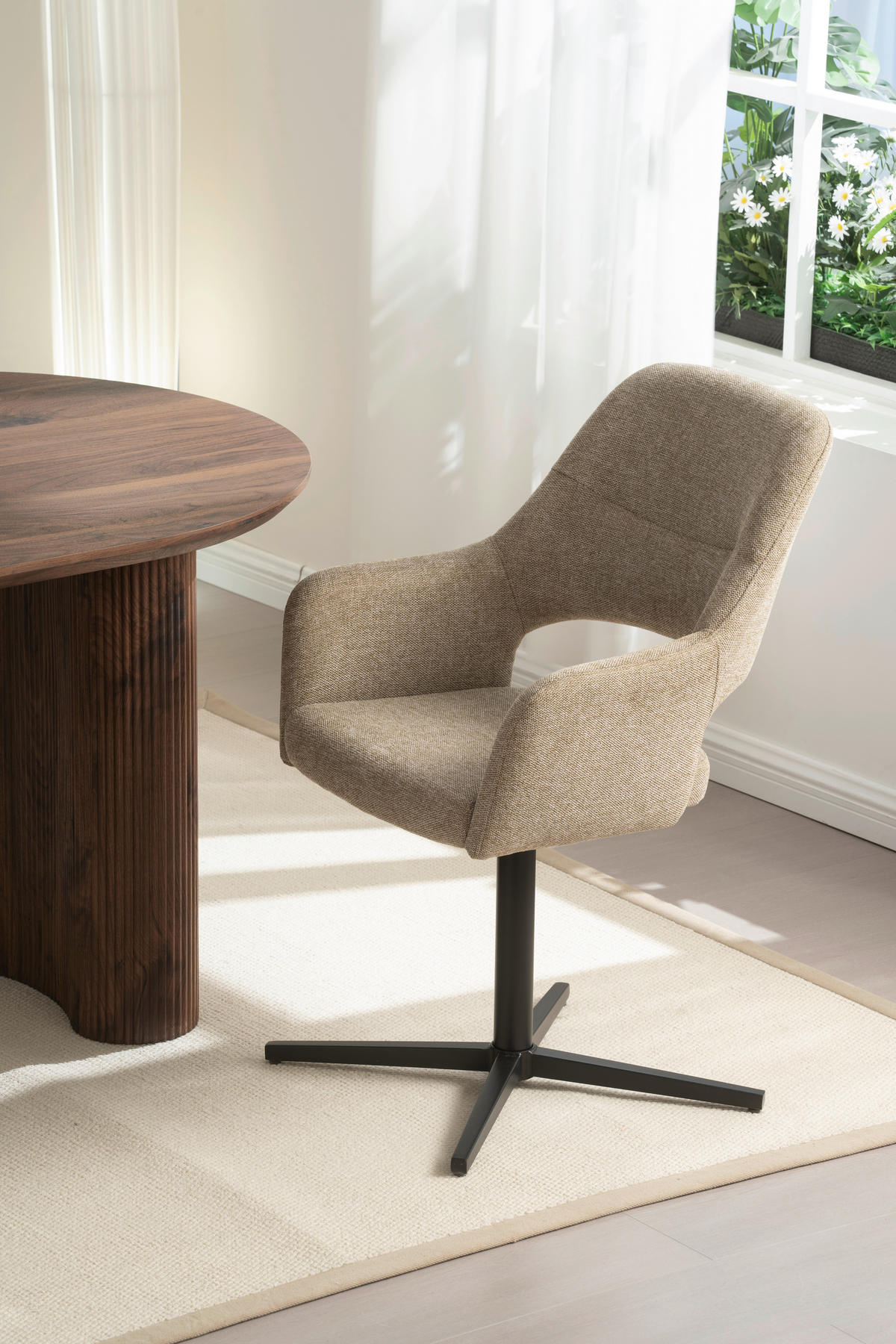 NASLANJAČ, les, kovina, tekstil rjavosiva  - rjavosiva/črna, Moderno, kovina/tekstil (56/86/63cm) - MID.YOU