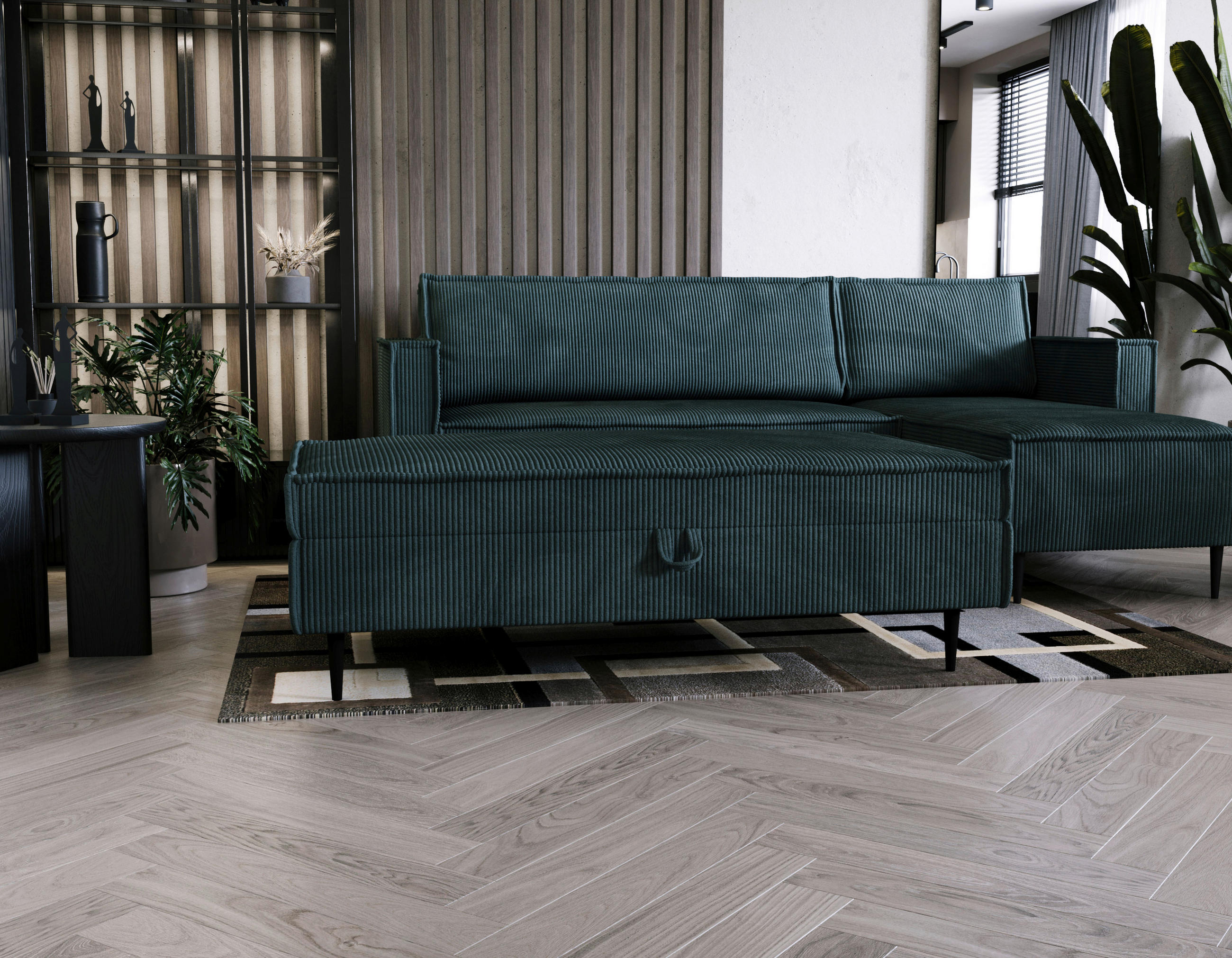 HOCKER Cord Petrol  - Petrol/Schwarz, Design, Textil/Metall (135/45/75cm) - Livetastic