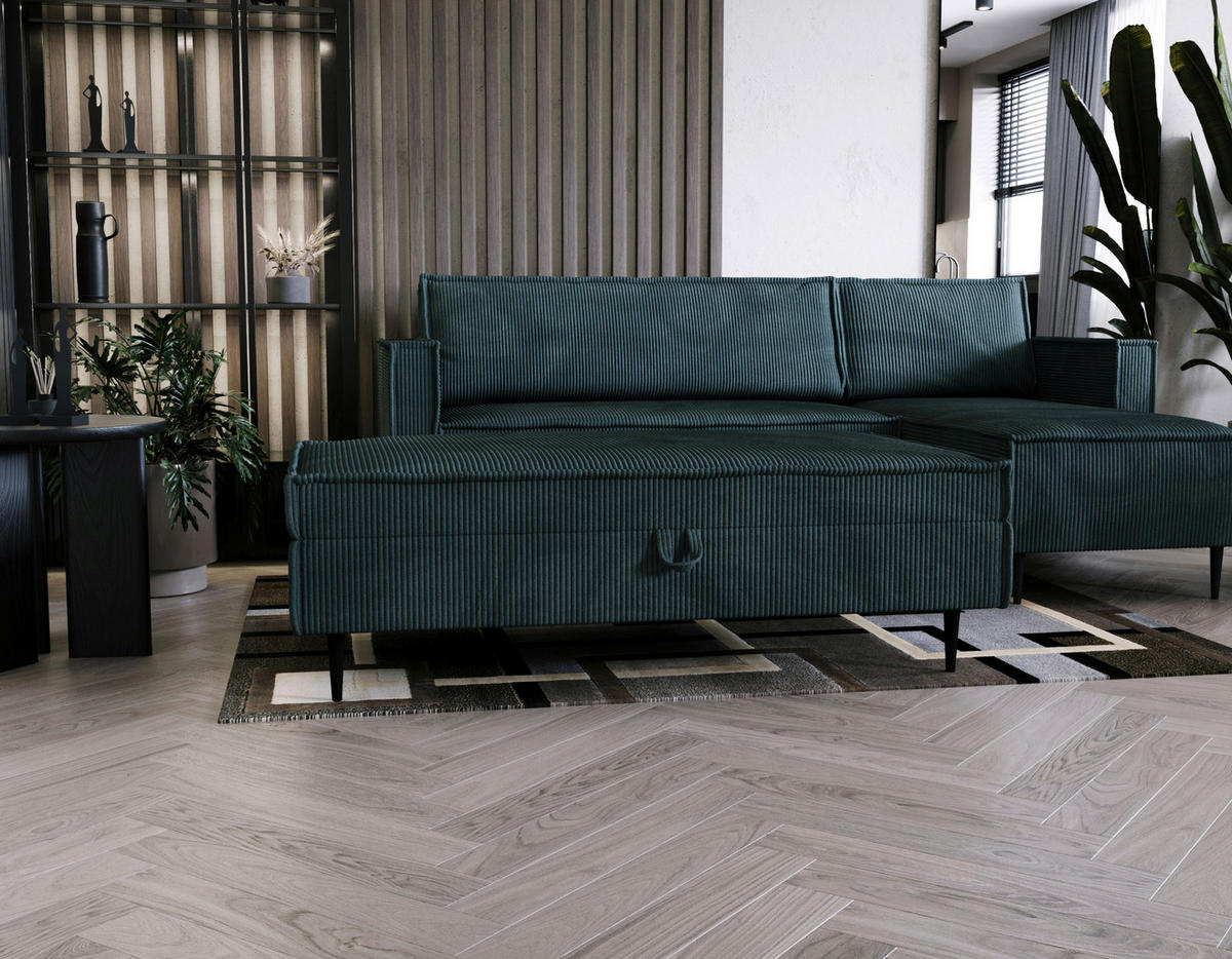 HOCKER in Textil Petrol  - Petrol/Schwarz, Design, Textil/Metall (135/45/75cm) - Livetastic