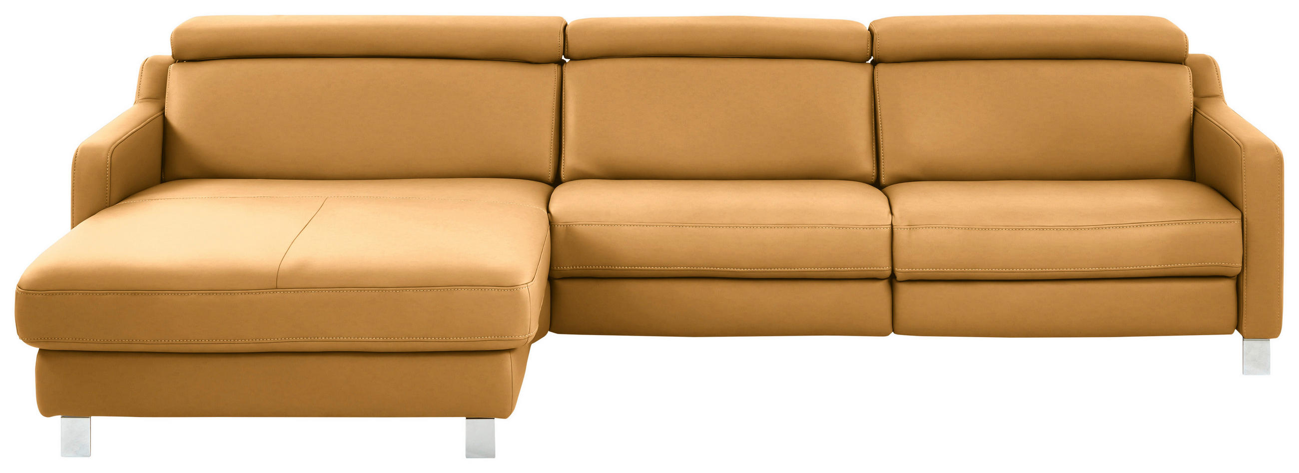 ECKSOFA in Echtleder Currygelb  - Chromfarben/Currygelb, Design, Leder/Metall (176/291cm) - Valdera