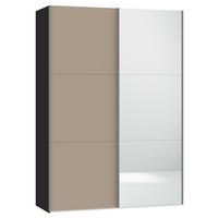 SCHWEBETÜRENSCHRANK  in Schwarz, Hellbraun  - Hellbraun/Silberfarben, Design, Glas/Holzwerkstoff (152/220/46cm) - Jutzler