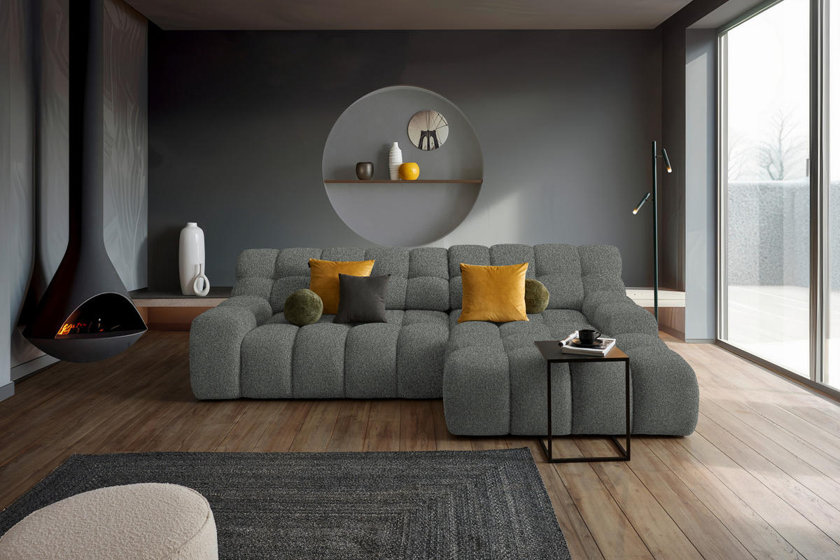 ECKSOFA in Webstoff Dunkelgrau  - Dunkelgrau/Schwarz, Modern, Kunststoff/Textil (297/180cm) - Welnova