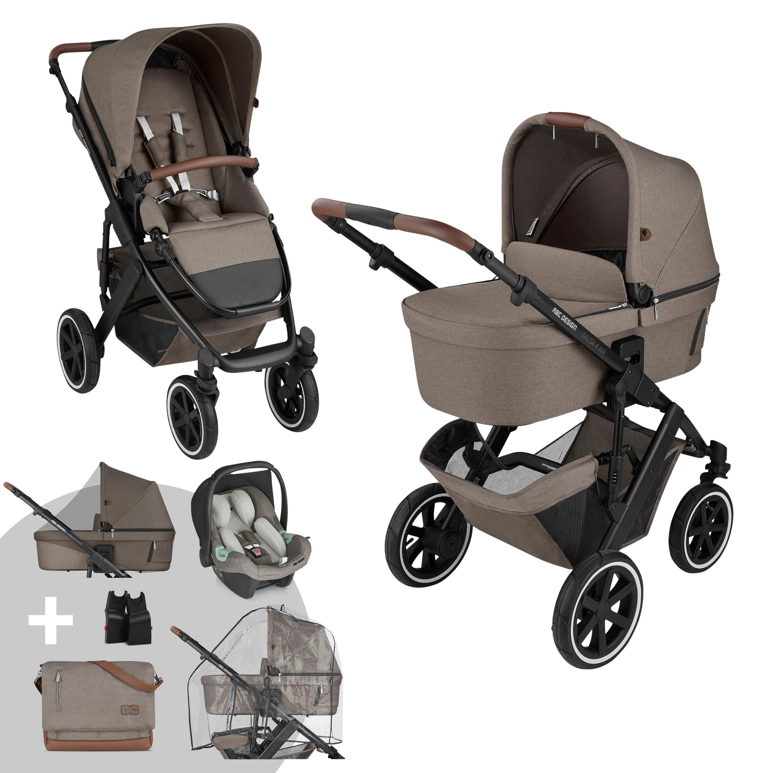 KINDERWAGENSET  Salsa 4 Air nature Set  OLIVE  - Schwarz/Olivgrün, Basics, Textil/Metall (95/63/110cm) - ABC Design