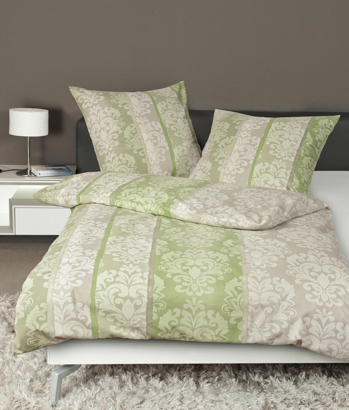 BETTWÄSCHE Davos Biber 155/220 cm  - Weiß/Grün, Basics, Textil (155/220cm) - Janine