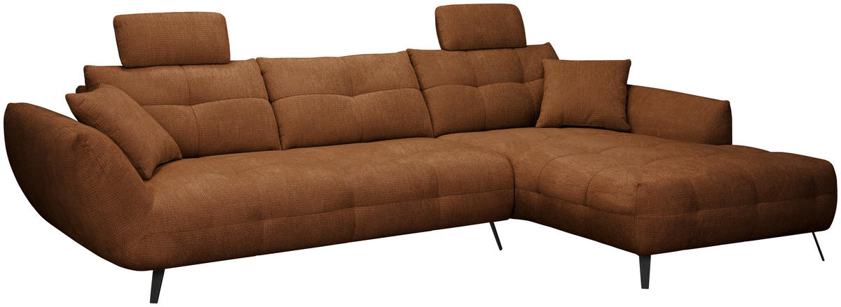 ECKSOFA Dunkelorange Chenille Armlehnenkissen, Rücken echt, Sitztiefenverstellung  - Dunkelorange/Schwarz, KONVENTIONELL, Textil/Metall (313/215cm) - Hom`in