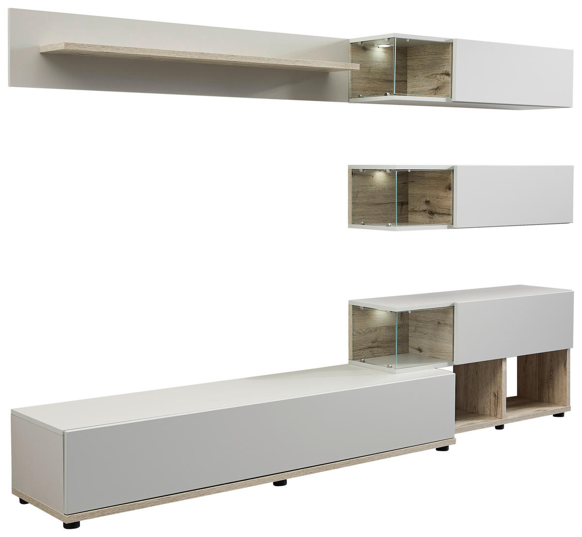 WOHNWAND  in Grau, Eichefarben  240/150/40 cm  - Eichefarben/Schwarz, Design, Glas/Holzwerkstoff (240/150/40cm) - MID.YOU