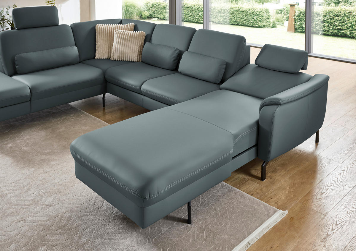 WOHNLANDSCHAFT Beldomo premium in Echtleder Grau  - Schwarz/Grau, KONVENTIONELL, Leder/Metall (224/306/168cm) - Beldomo Premium
