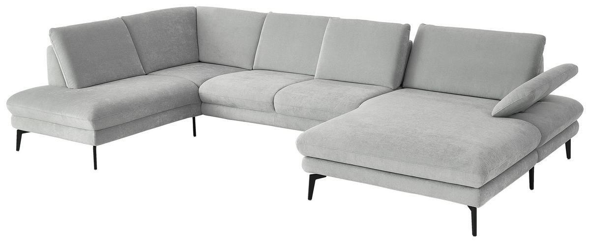WOHNLANDSCHAFT in Chenille, Flachgewebe Silberfarben  - Silberfarben/Schwarz, Design, Textil/Metall (208/344/180cm) - Dieter Knoll