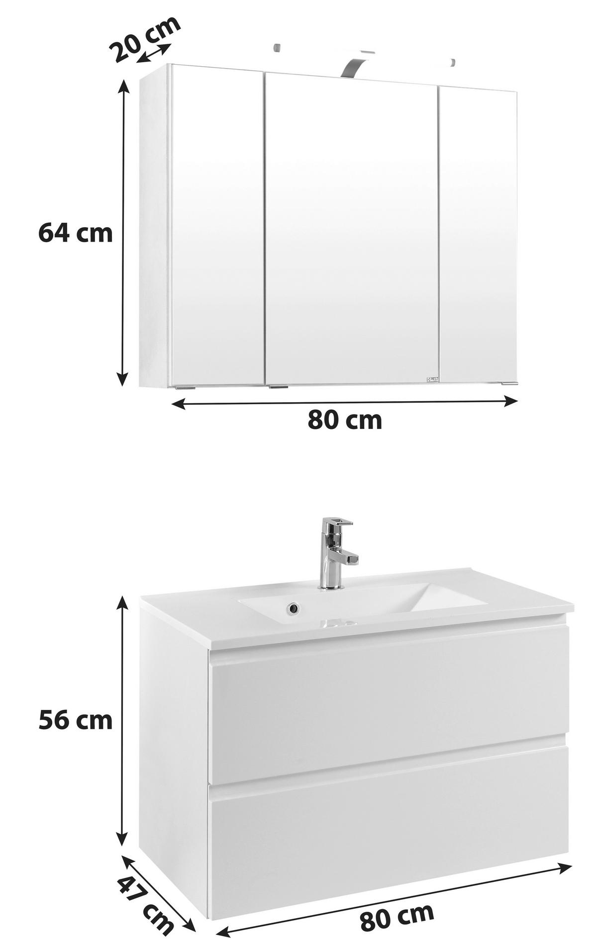 BADEZIMMER  in 80 cm  - Weiss/Grau, Design, Holzwerkstoff/Stein (80cm) - Held