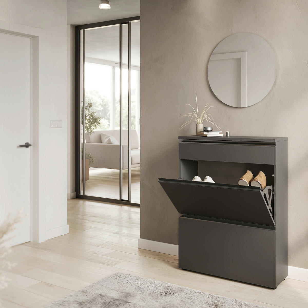 GARDEROBE 2-teilig  in 80/200/29 cm  - Graphitfarben, Design, Glas/Holzwerkstoff (80/200/29cm) - MID.YOU