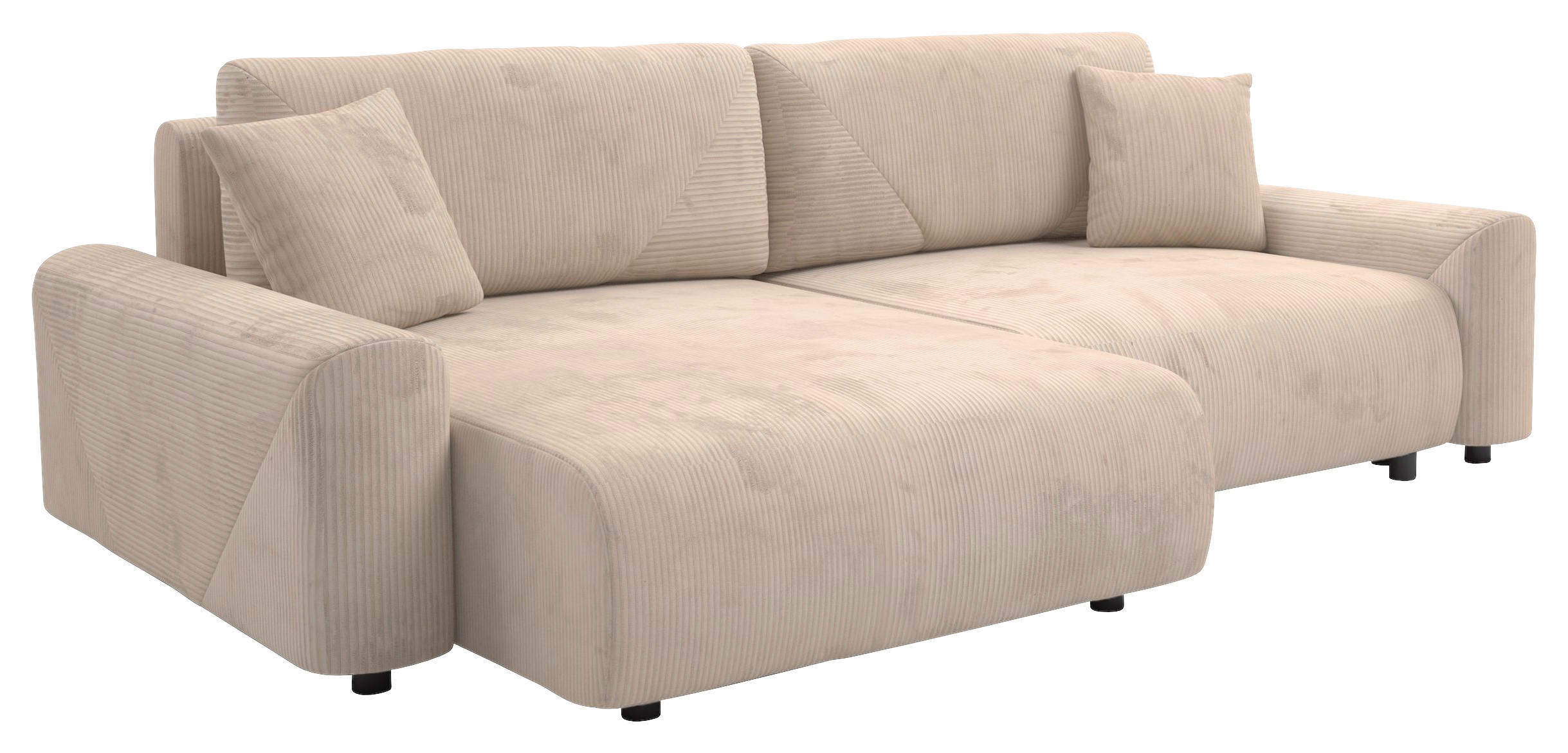 Ecksofa inkl. Funktion Beige Cord  - Beige/Schwarz, MODERN, Kunststoff/Textil (168/238cm) - Stylife