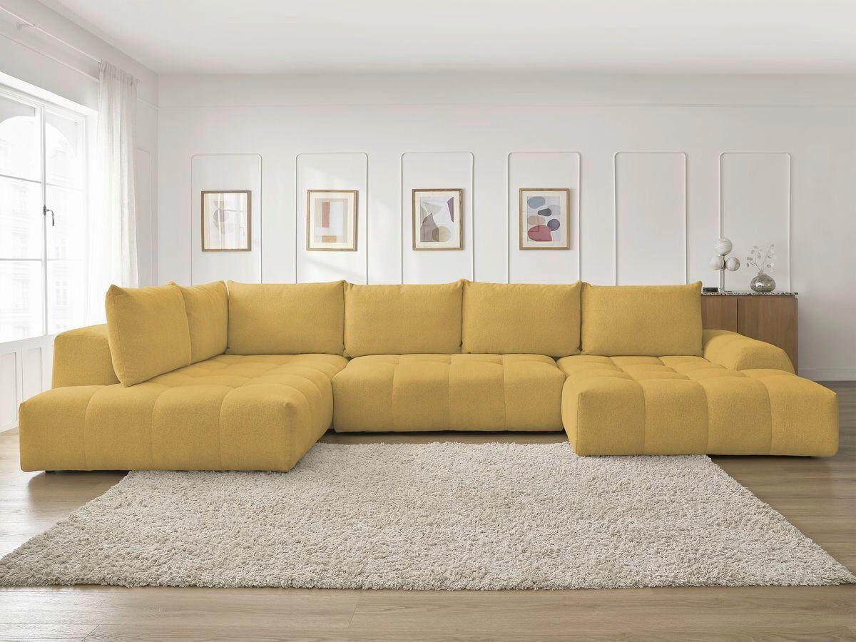 ECKSCHLAFSOFA EVEREST  mit Rücken echt, Armteil links, Armteil rechts Flachgewebe Gelb  - Gelb/Schwarz, MODERN, Kunststoff/Textil (212/423/198cm)