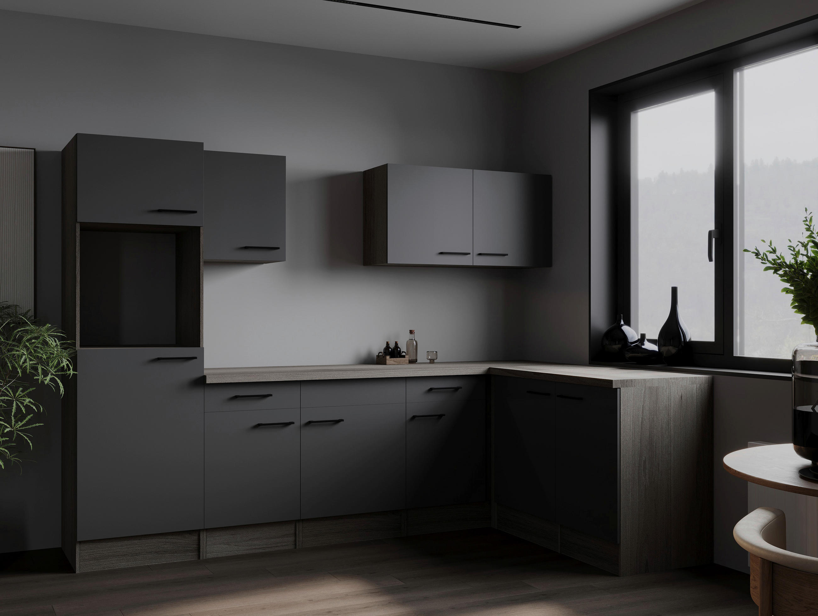 ECKKÜCHE 280/172 cm  in Grau, Eichefarben  - Eichefarben/Schwarz, Design, Holzwerkstoff/Metall (280/172cm) - Respekta