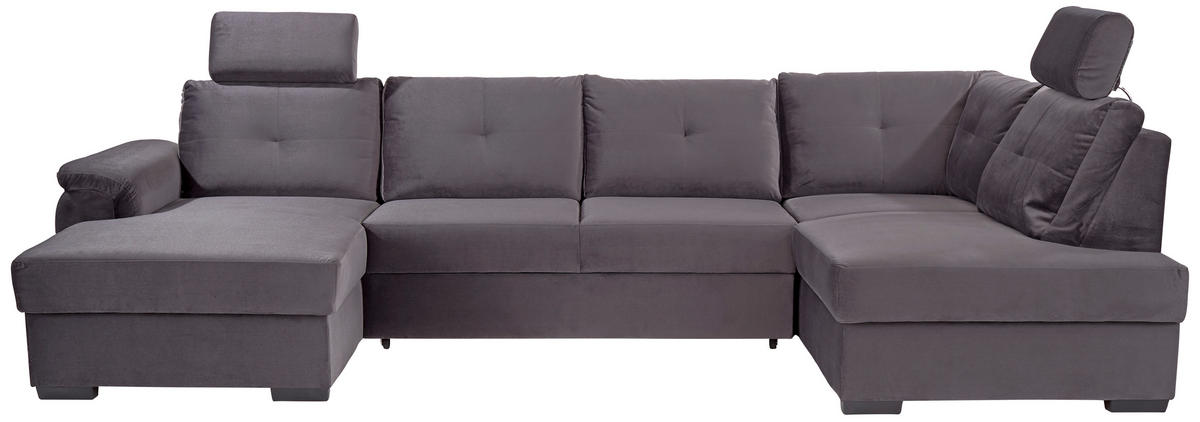 WOHNLANDSCHAFT Velours Dunkelgrau  - Weiss/Dunkelgrau, Konventionell, Kunststoff/Textil (168/325/184cm) - Livetastic