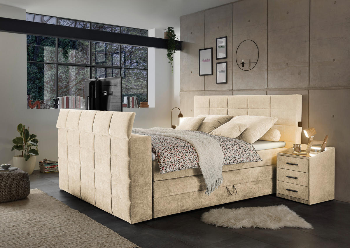 BOXSPRING-ÁGY 180/200 cm  homok  - homok, Konventionell, textil (180/200cm) - Carryhome
