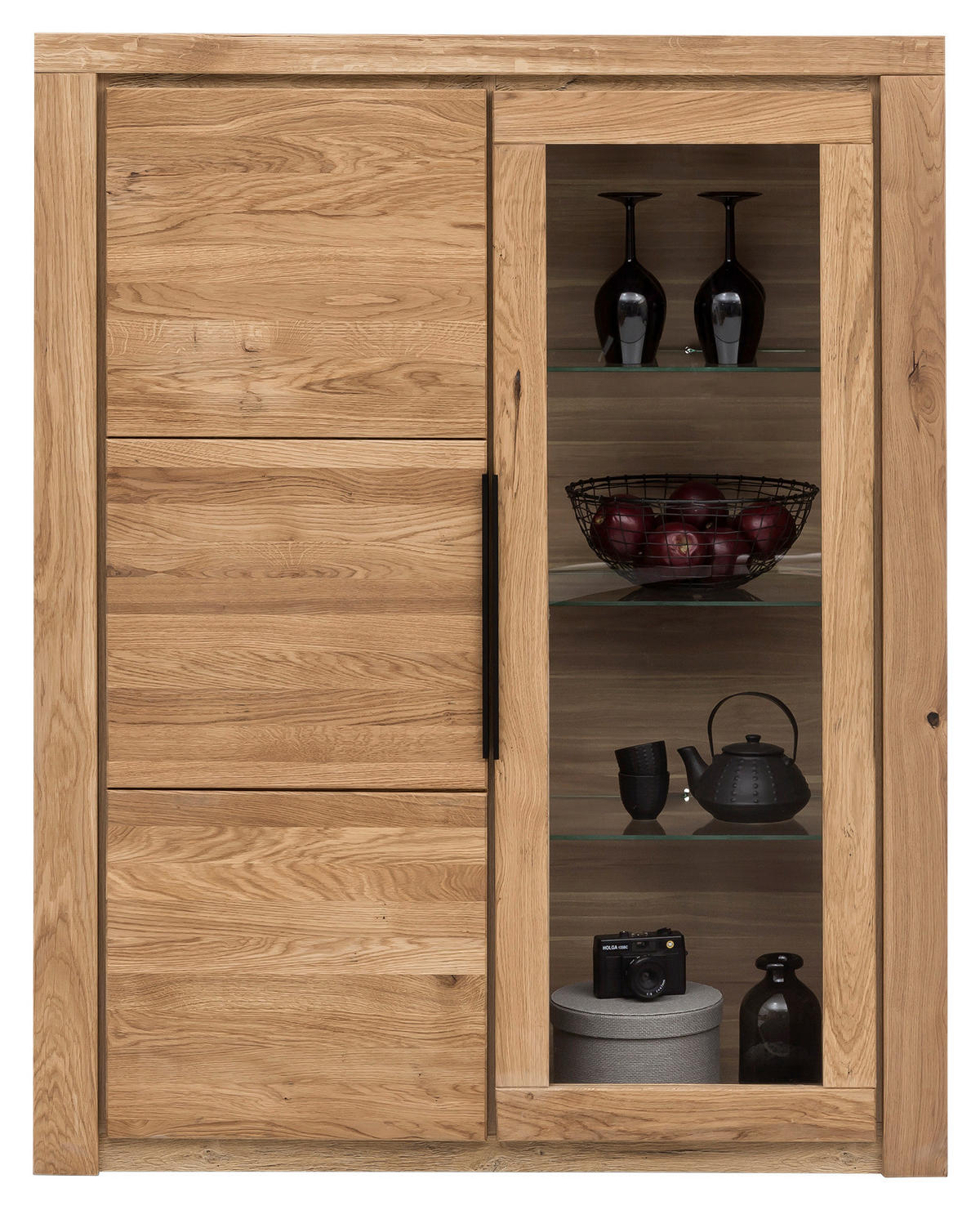 HIGHBOARD  in 108/141/40 cm  - Eichefarben/Schwarz, Natur, Glas/Holz (108/141/40cm) - Carryhome