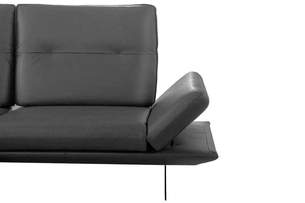 ECKSOFA Dunkelgrau Echtleder Rücken echt, Armteilverstellung, Kopfteilverstellung, Sitztiefenverstellung  - Dunkelgrau/Schwarz, Design, Leder/Metall (160/235cm) - Celina Home