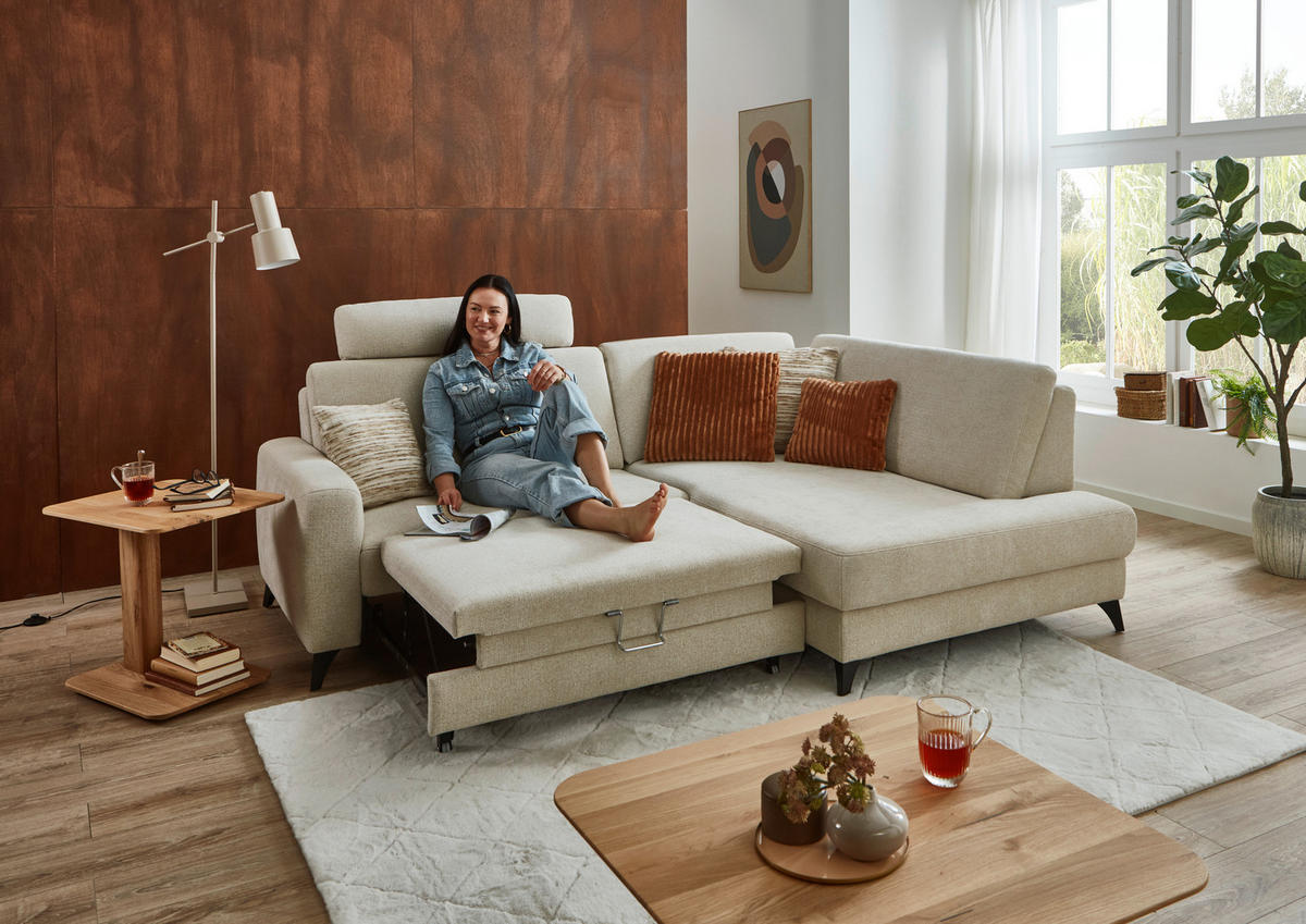 ECKSOFA Beige Chenille  - Beige/Schwarz, Design, Textil/Metall (239/182cm) - Valnatura