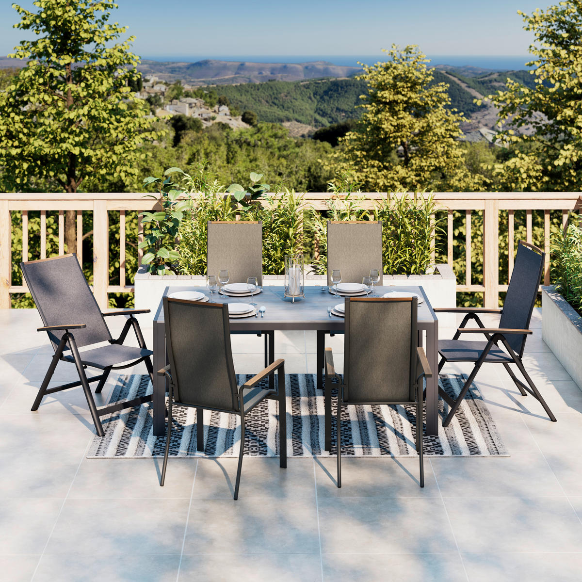 GARTENTISCH Metall, Kunststoff Grau, Dunkelgrau rechteckig  - Dunkelgrau/Grau, MODERN, Kunststoff/Metall (180/92/74cm) - Ambia Garden