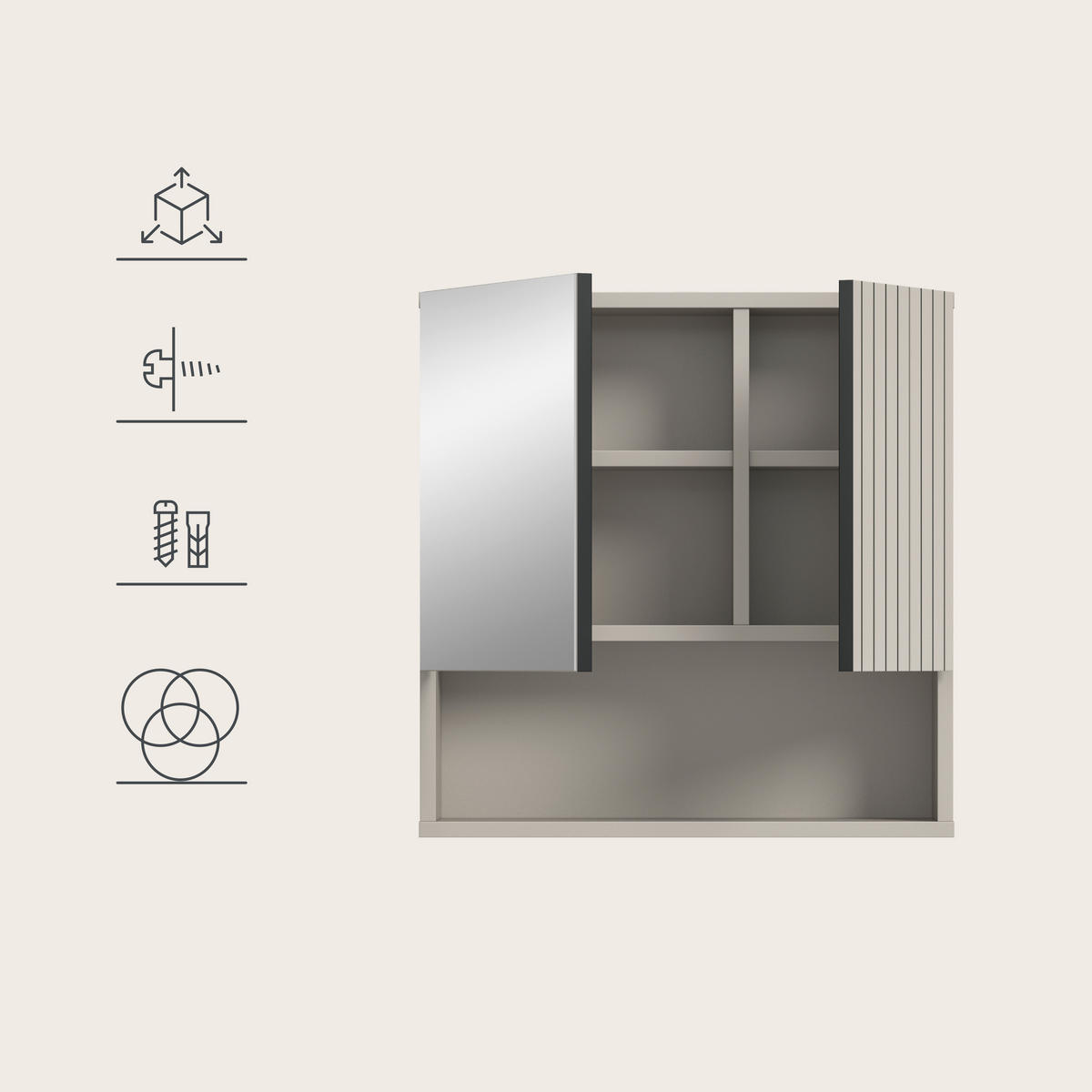 SPEGELSKÅP  - kashmir, Trend, trämaterial/glas (60/55/17cm) - MID.YOU