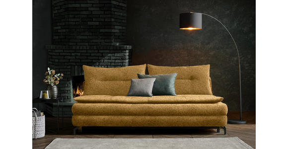 SCHLAFSOFA in Chenille, Plüsch Goldfarben  - Goldfarben/Schwarz, MODERN, Textil/Metall (208/73/92/102cm) - Novel