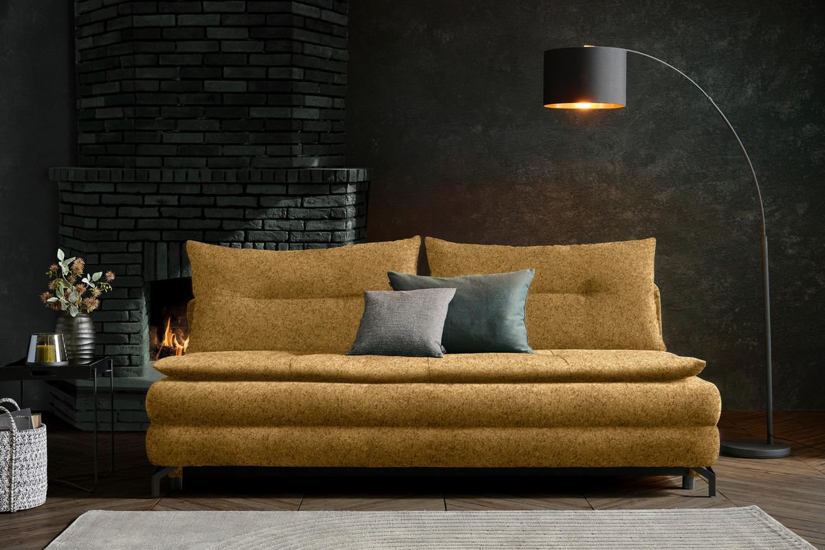SCHLAFSOFA in Chenille, Plüsch Goldfarben  - Goldfarben/Schwarz, MODERN, Textil/Metall (208/73/92/102cm) - Novel