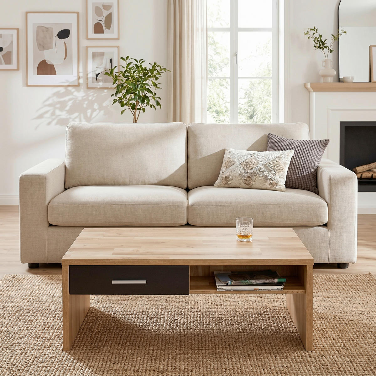 Măsuță De Cafea din material pe bază de lemn, 110/64/40 cm   - culoare crom/culoare lemn stejar, Modern, metal/material pe bază de lemn (110/64/40cm) - Hom`in