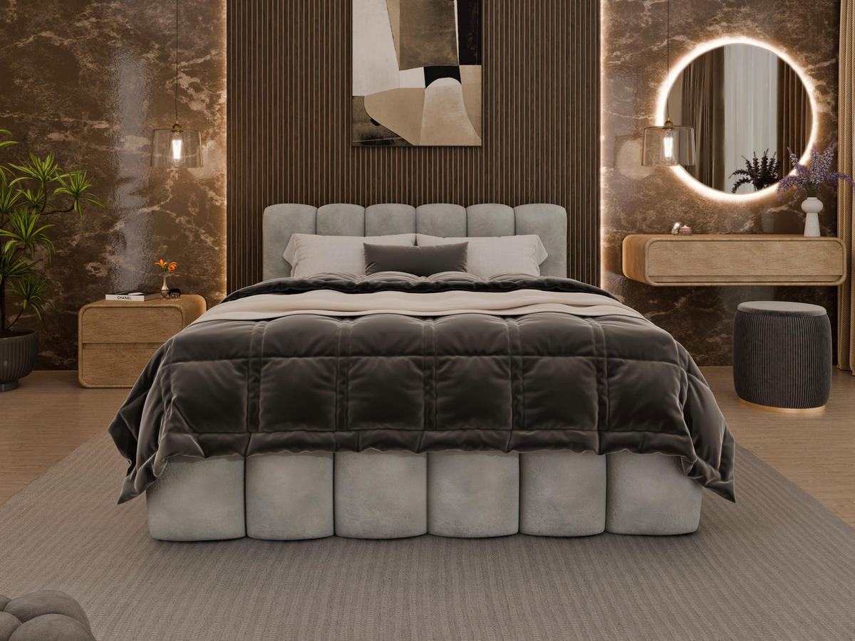 POLSTERBETT Lattenrost, Bettkasten 140/200 cm  in Grau  - Birkefarben/Schwarz, Trend, Holz/Kunststoff (140/200cm) - Esposa