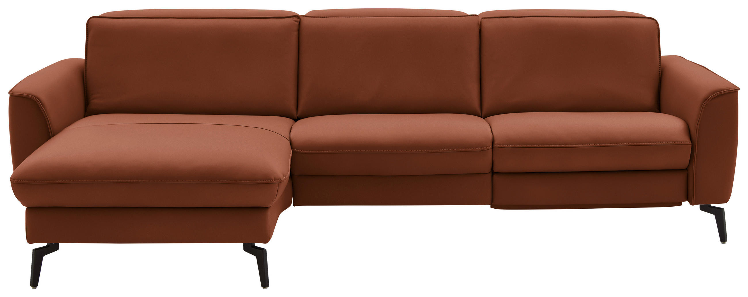 ECKSOFA in Echtleder Cognac  - Cognac/Schwarz, Natur, Leder/Metall (168/281cm) - Valdera