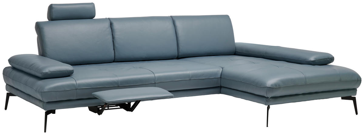 ECKSOFA in Echtleder Graublau  - Graublau/Schwarz, Design, Leder/Metall (187/273cm) - Celina Home