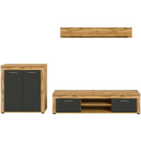 WOHNWAND 3-teilig  in Eiche Wotan, Anthrazit  255/159/35 cm  - Anthrazit/Silberfarben, Design, Holzwerkstoff/Kunststoff (255/159/35cm) - MID.YOU